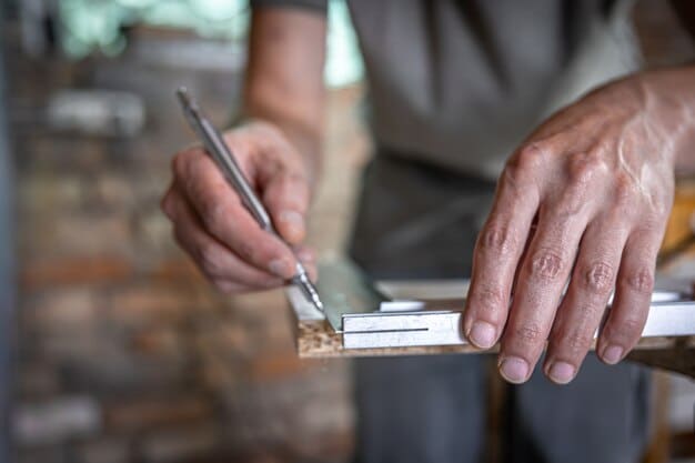 Carpenter measuring wood in a workshop — Second Act Trades