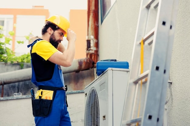 HVAC technician checking an outdoor air-conditioning unit