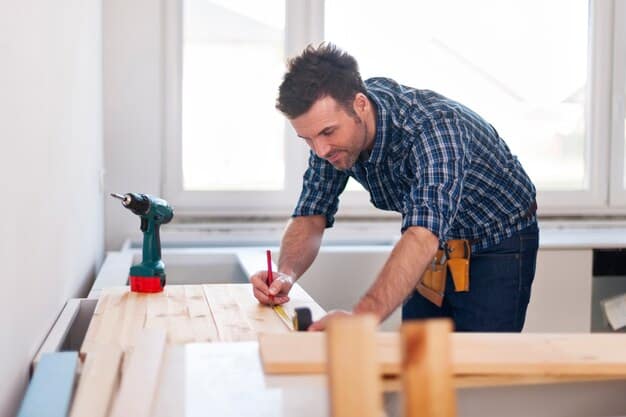 Carpenter measuring wooden planks — Second Act Trades