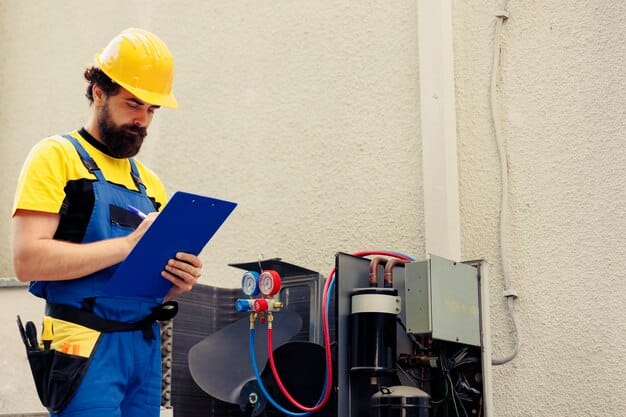 HVAC technician reviewing service work — Second Act Trades