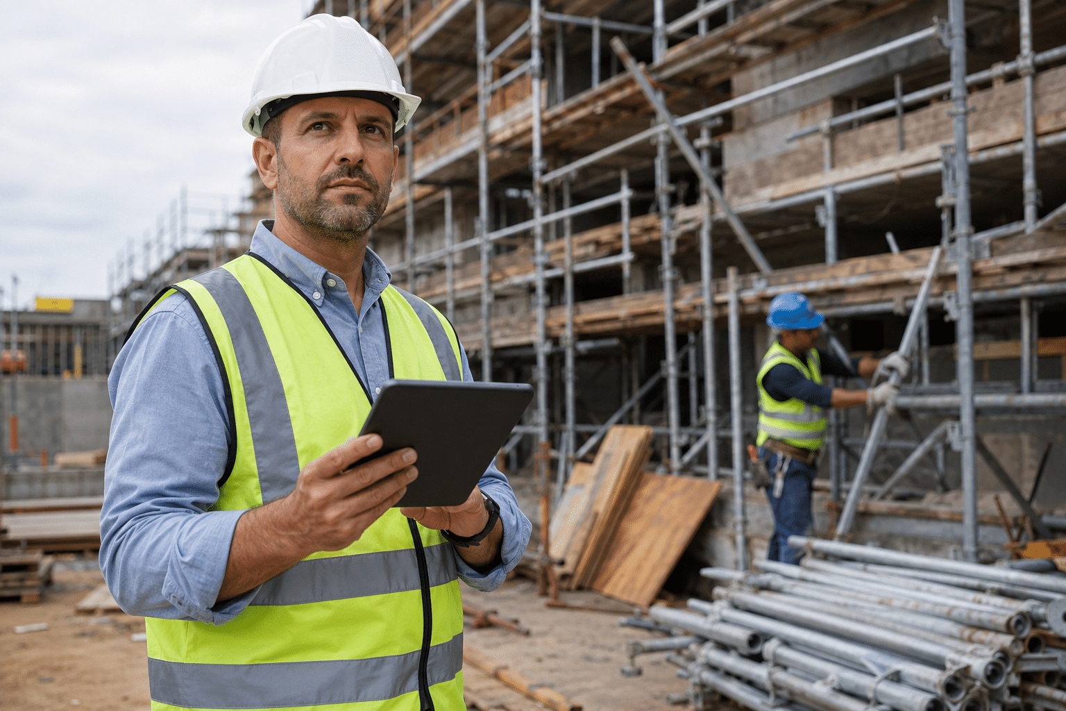 Construction safety officer inspecting a commercial jobsite