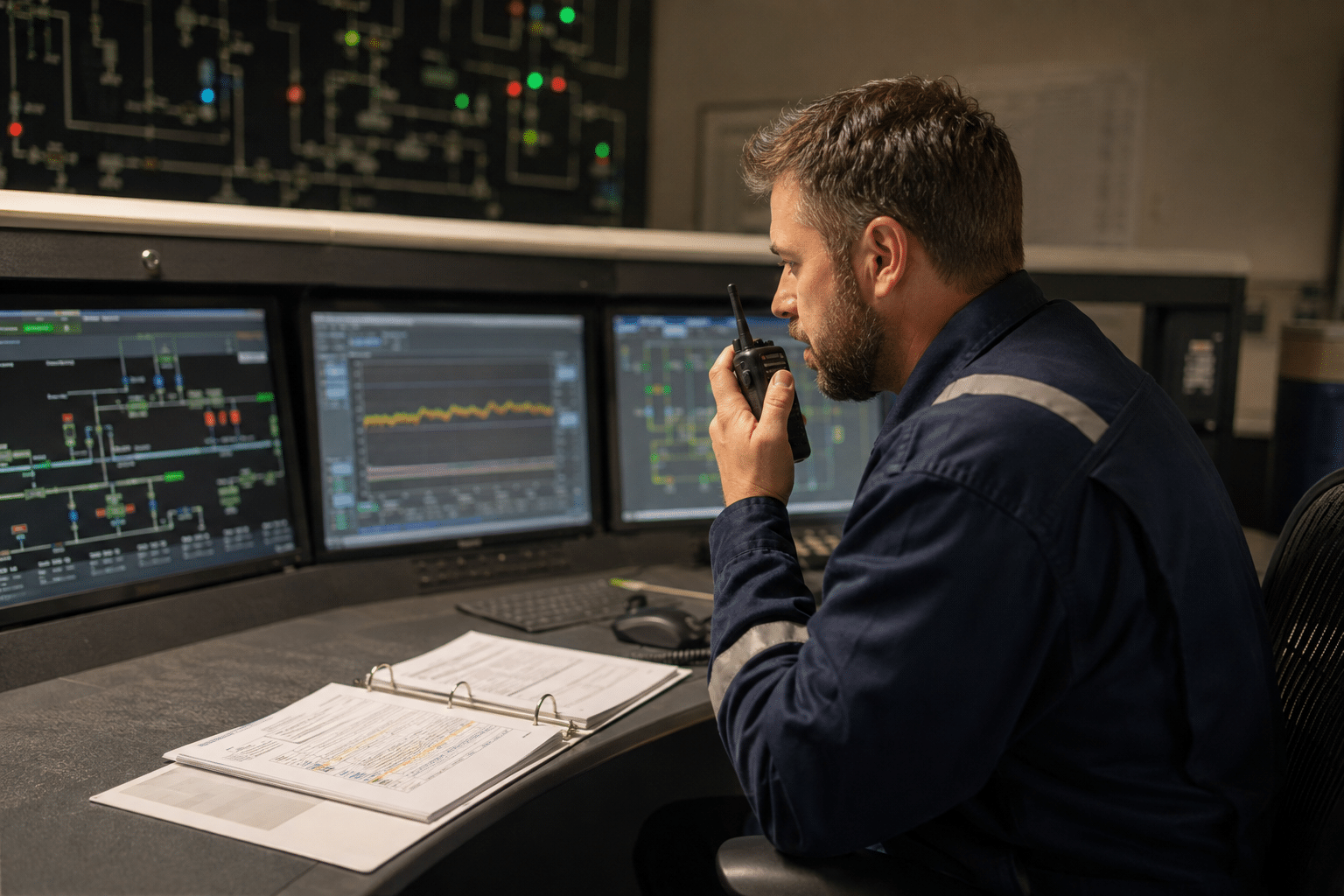 Pipeline controller coordinating operations by radio