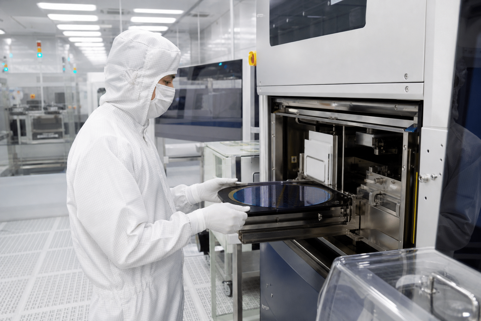 Electrical technician testing equipment in a technical work area