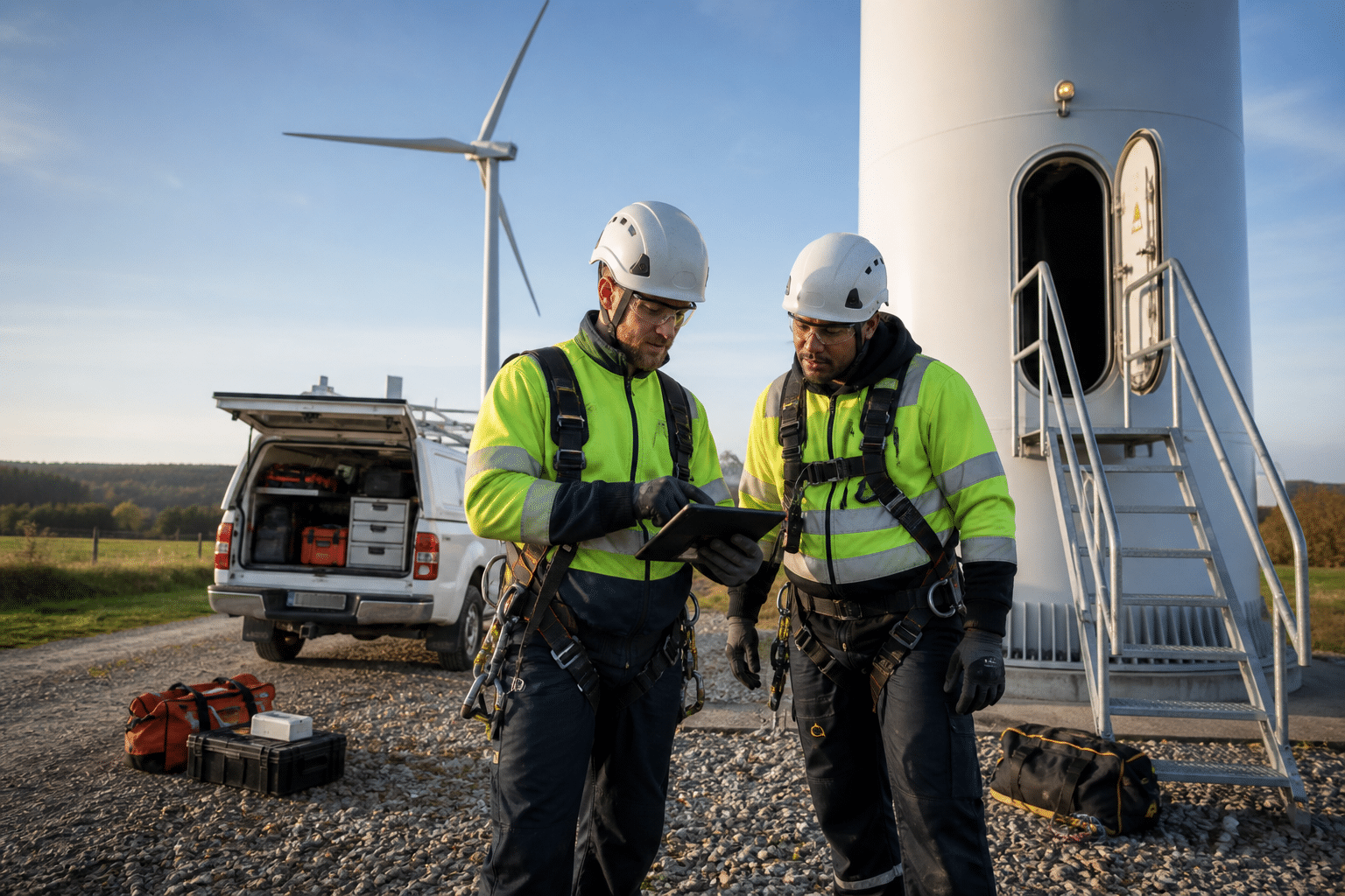 Occupational safety technician inspecting equipment in the field